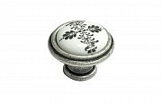 Ручка-кнопка  Giusti, старое серебро глянец, бел. фарфор, серебр. узор