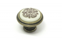 Ручка-кнопка  Giusti, античная бронза, крем. фарфор, коричн. цветок