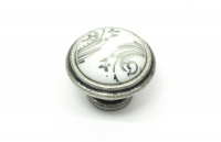 Ручка-кнопка  Giusti, старое серебро глянец, бел. фарфор, серебр. вензель